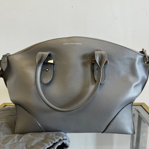Alexander McQueen Legend Pebbled Leather Oversized Tote Satchel, Grey. LIKE NEW - Picture 1 of 16